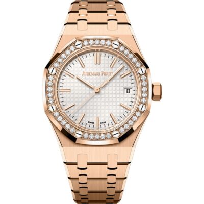 Audemars Piguet Royal Oak 37mm 15551OR.ZZ.1356OR.04 rose gold with silver dial and diamond bezel