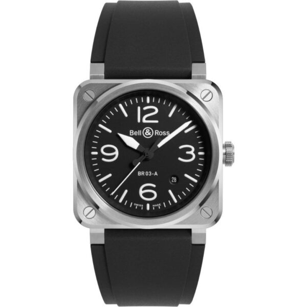 bell-ross-br-03-black-steel-br03a-bl-st-srb_1 Front view of Bell & Ross BR 03 Black Steel 41mm BR03A-BL-ST/SRB