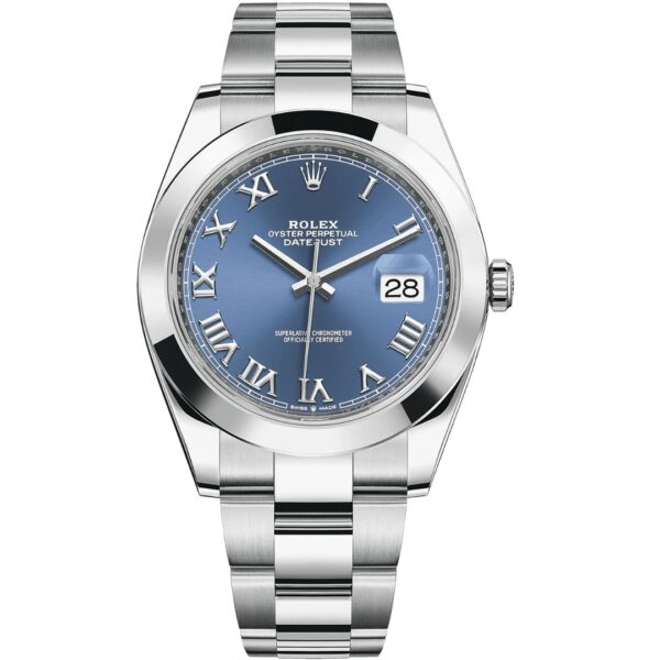 Rolex Datejust 41 126300 in steel oyster bracelet with blue roman dial